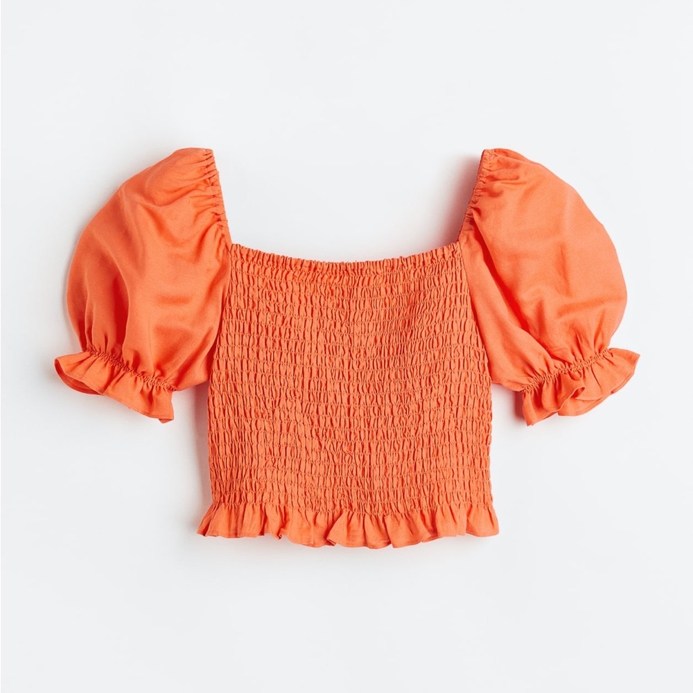 H&M, Women’s smocked cropped top with balloon sleeves, size S